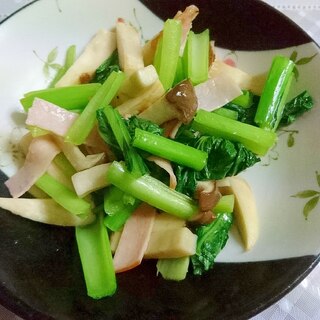 小松菜とハムとエリンギの炒め物